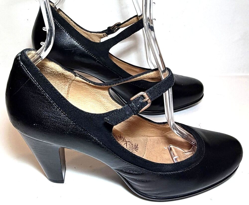 Sofft Womens 9.5 M Black Leather Mary Jane Pumps Block Heel Comfort Career